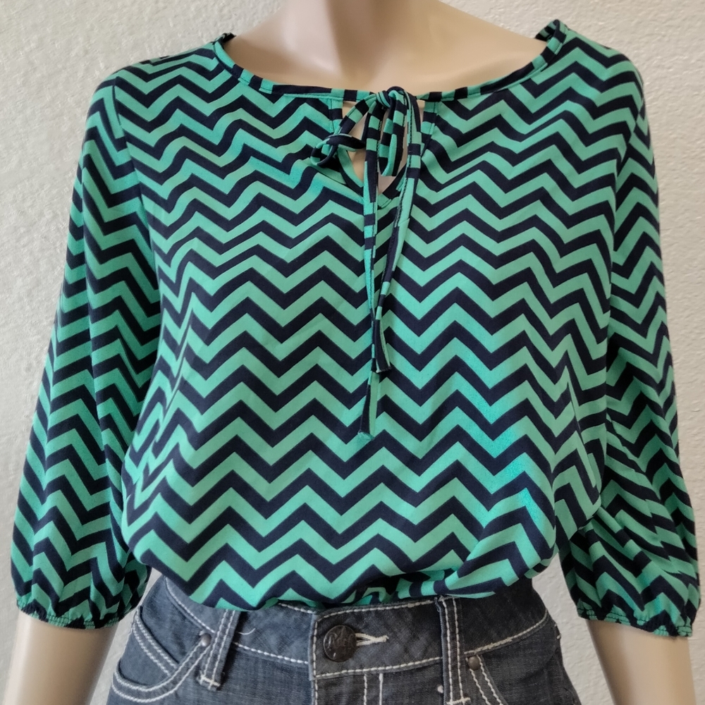Mint green Navy blue Zigzag Small blouse